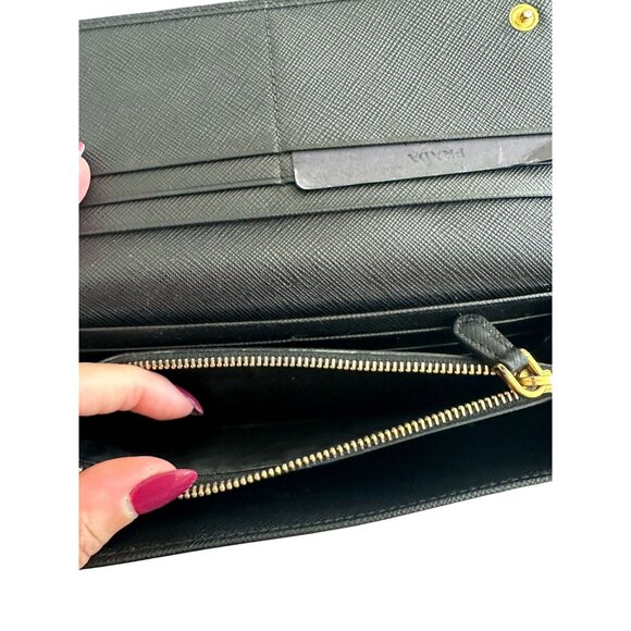 PRADA Black Saffiano Leather Snap Long Wallet - Picture 9 of 12